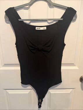 Elodie Women's Black Knot-Front One-Piece Bodysuit